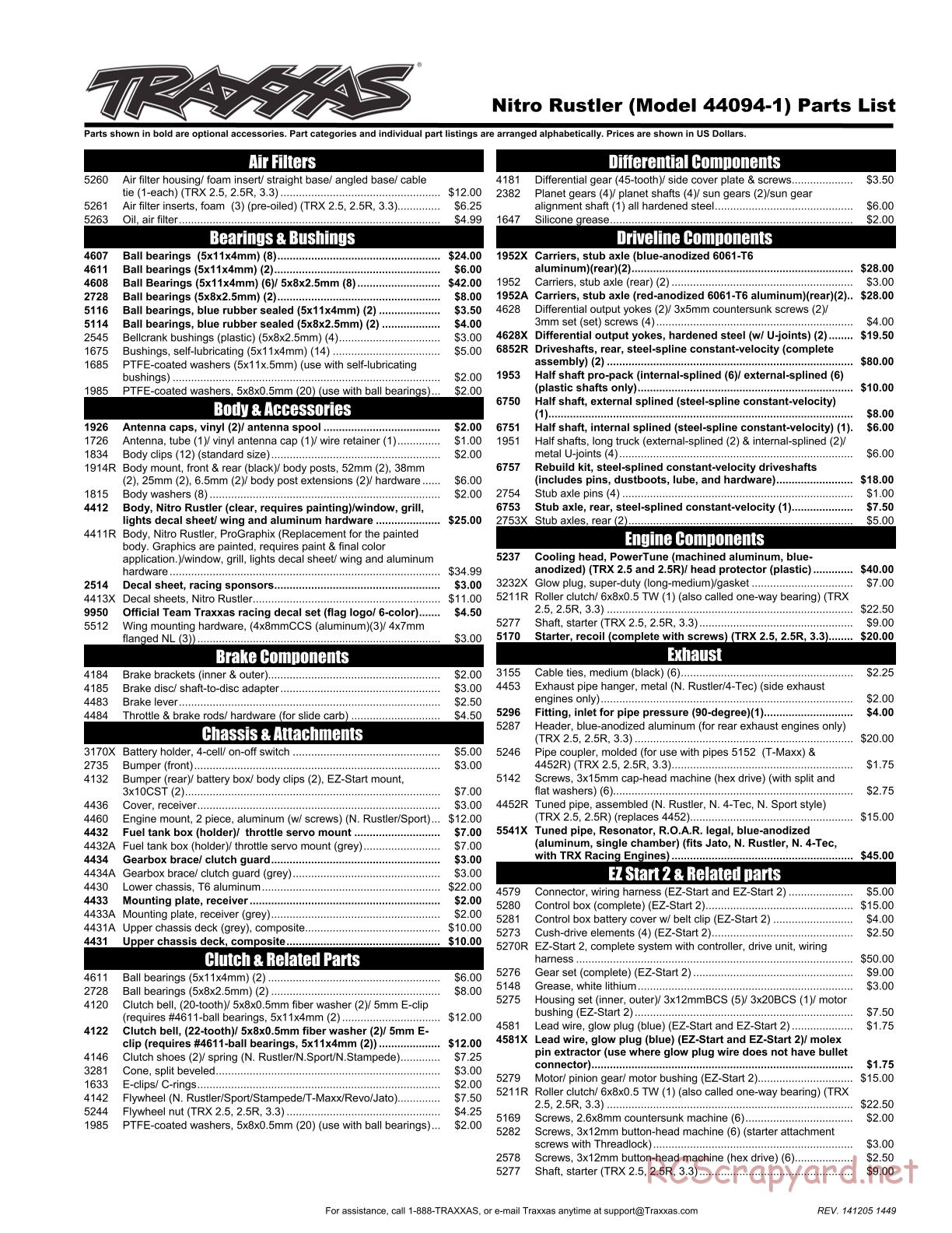 Traxxas - Nitro Rustler (2015) - Parts List - Page 1
