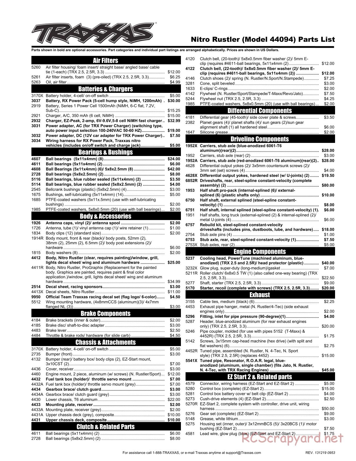Traxxas - Nitro Rustler (2013) - Parts List - Page 1