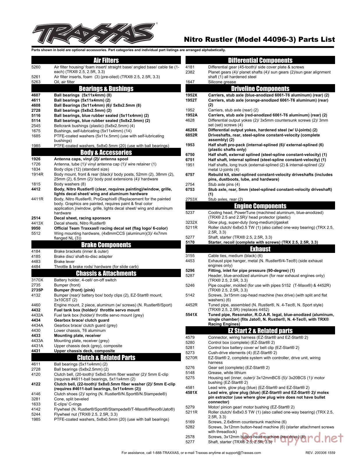 Traxxas - Nitro Rustler TSM (2016) - Parts List - Page 1