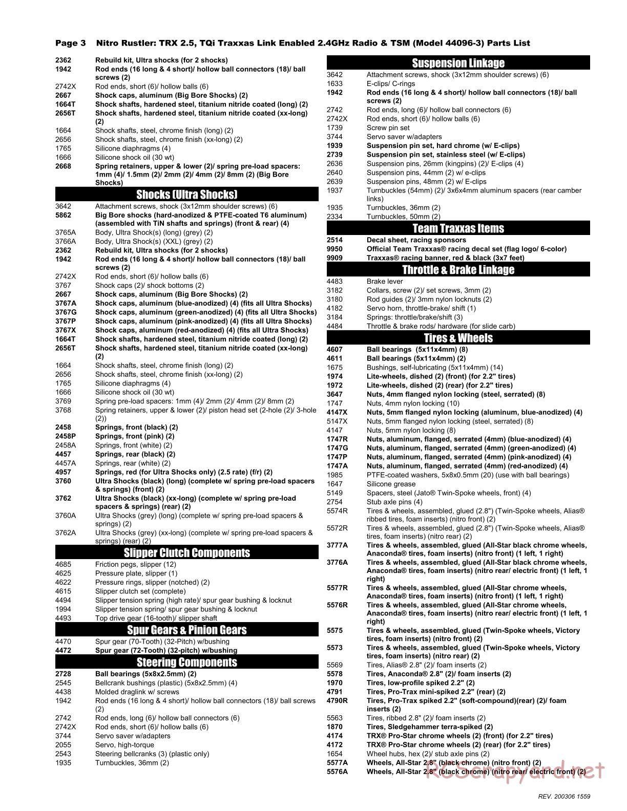 Traxxas - Nitro Rustler TSM (2016) - Parts List - Page 3