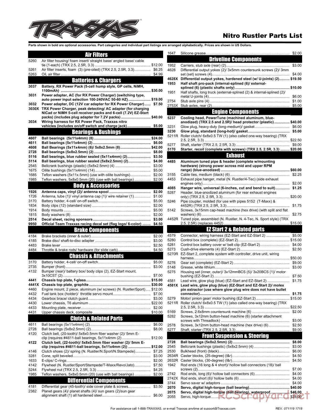 Traxxas - Nitro Rustler (1997) - Parts List - Page 1