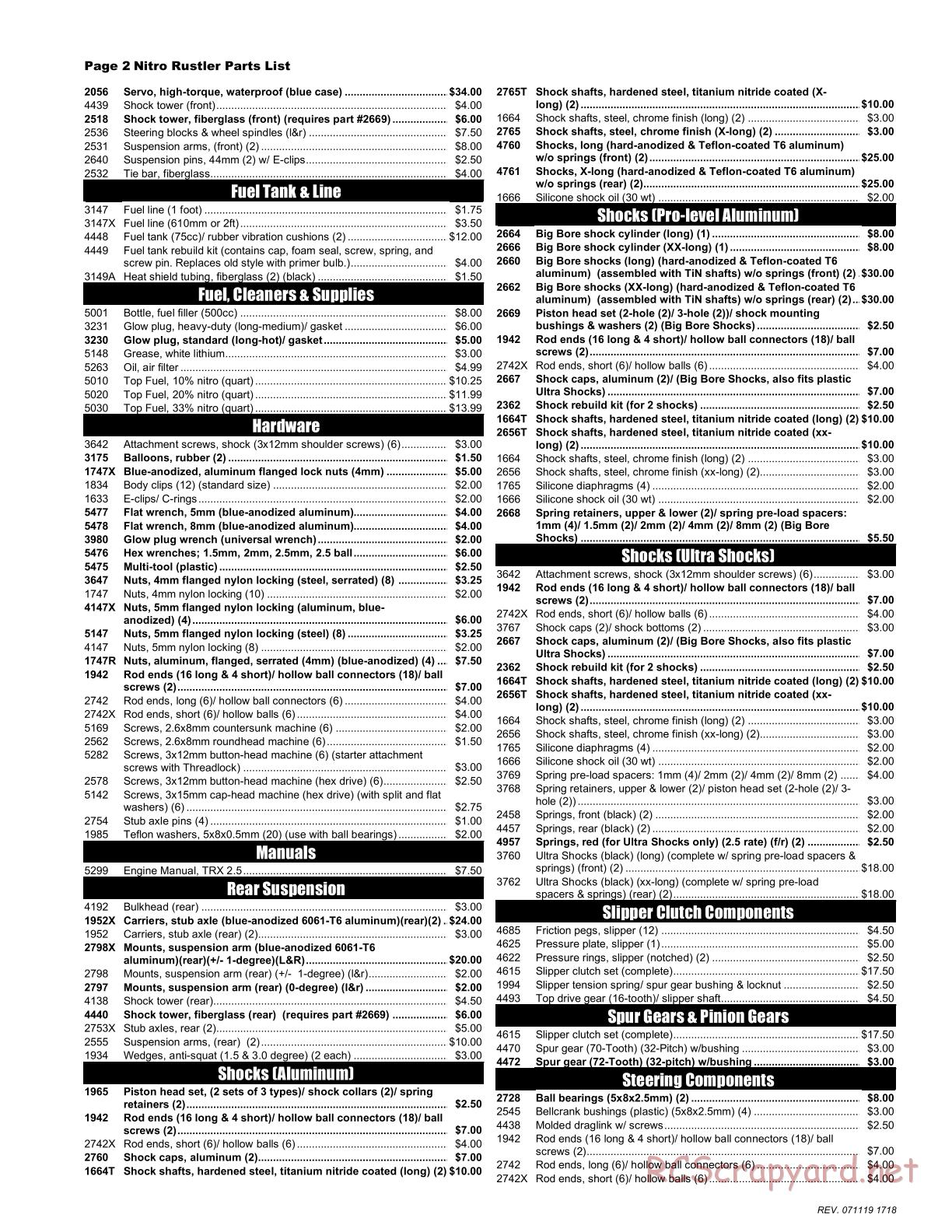 Traxxas - Nitro Rustler (1997) - Parts List - Page 2