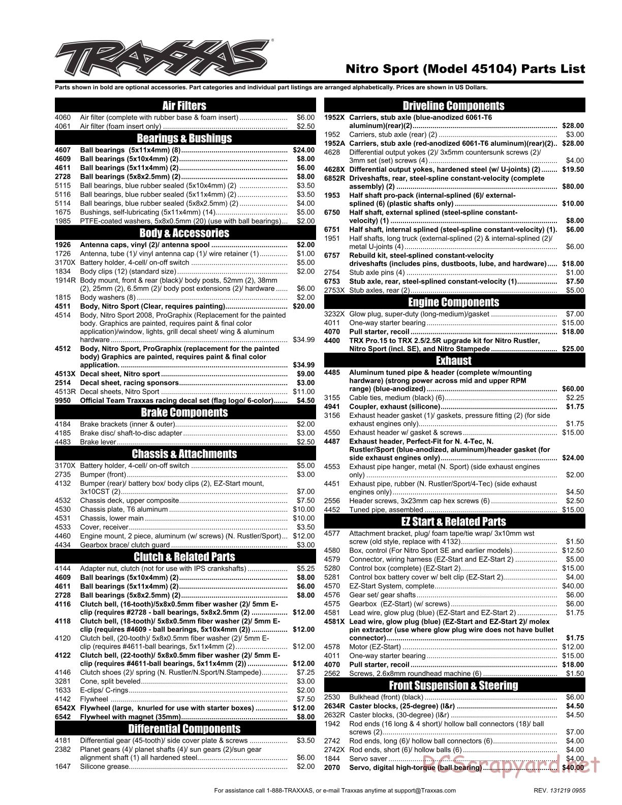 Traxxas - Nitro Sport (2013) - Parts List - Page 1