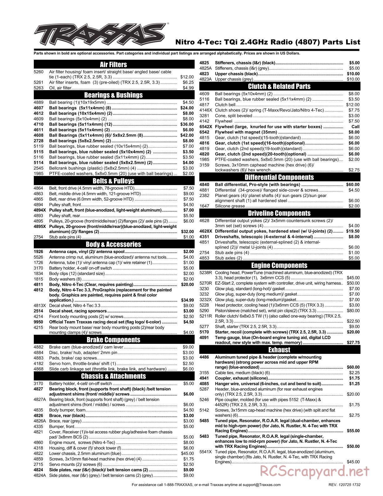 Traxxas - Nitro 4-Tec 3.3 (2010) - Parts List - Page 1