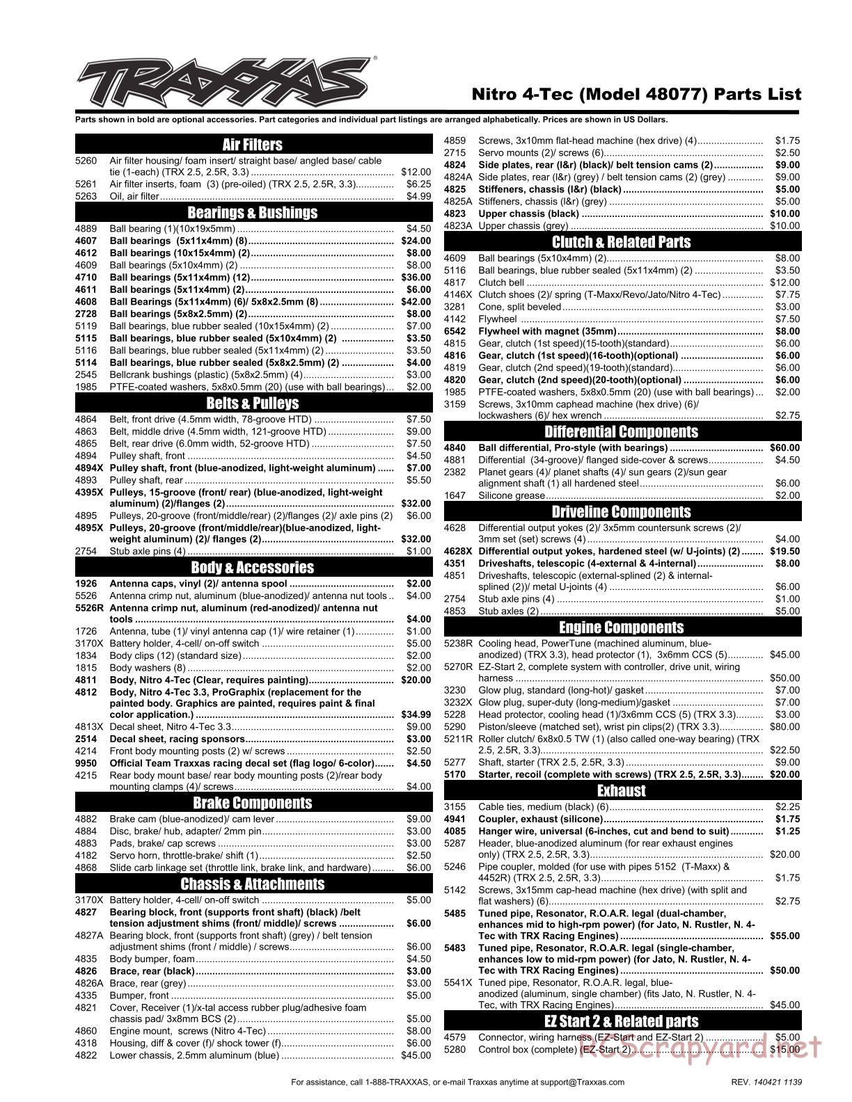 Traxxas - Nitro 4-Tec 3.3 (2014) - Parts List - Page 1