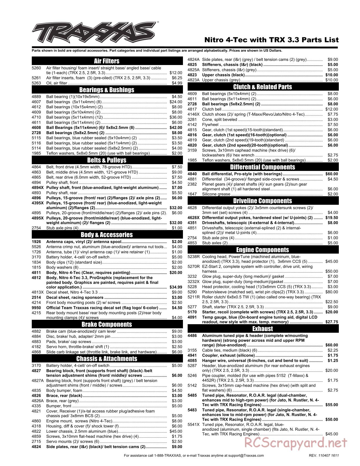 Traxxas - Nitro 4-Tec 3.3 (2006) - Parts List - Page 1