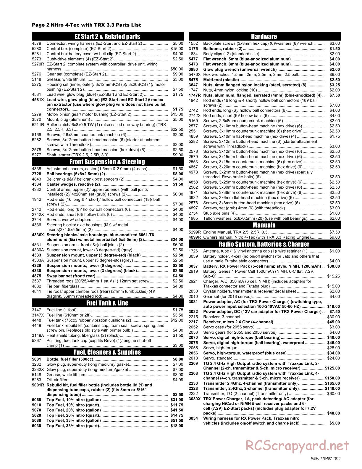 Traxxas - Nitro 4-Tec 3.3 (2006) - Parts List - Page 2
