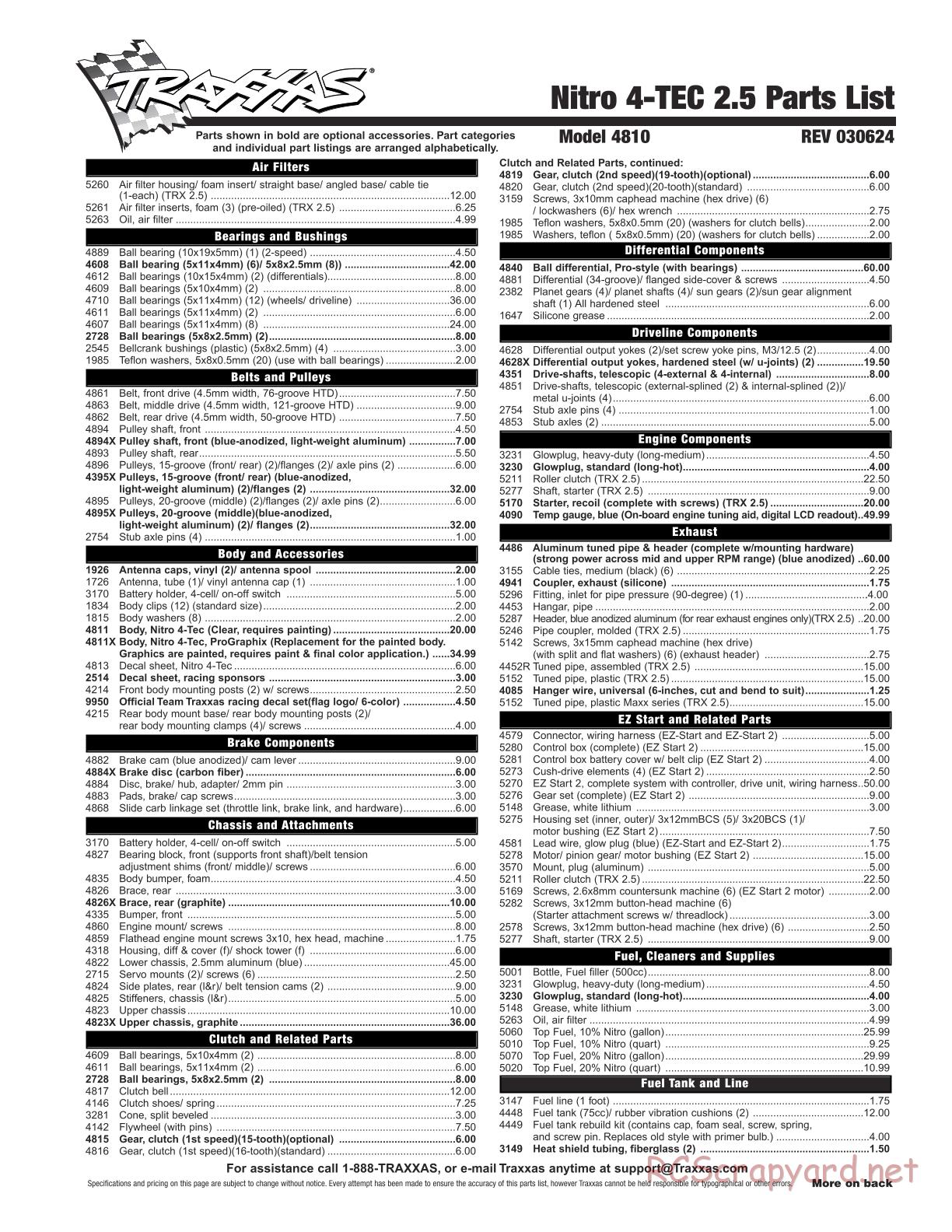 Traxxas - Nitro 4-Tec (1998) - Parts List - Page 1