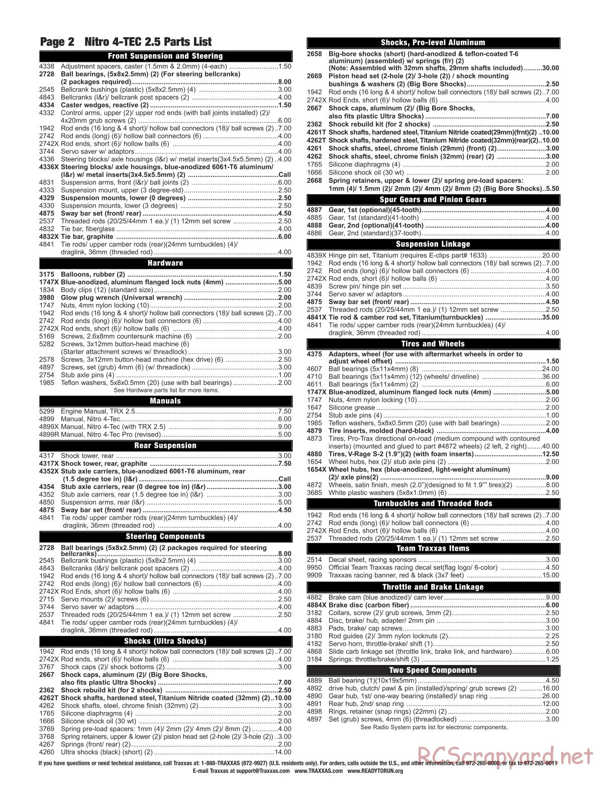 Traxxas - Nitro 4-Tec (1998) - Parts List - Page 2