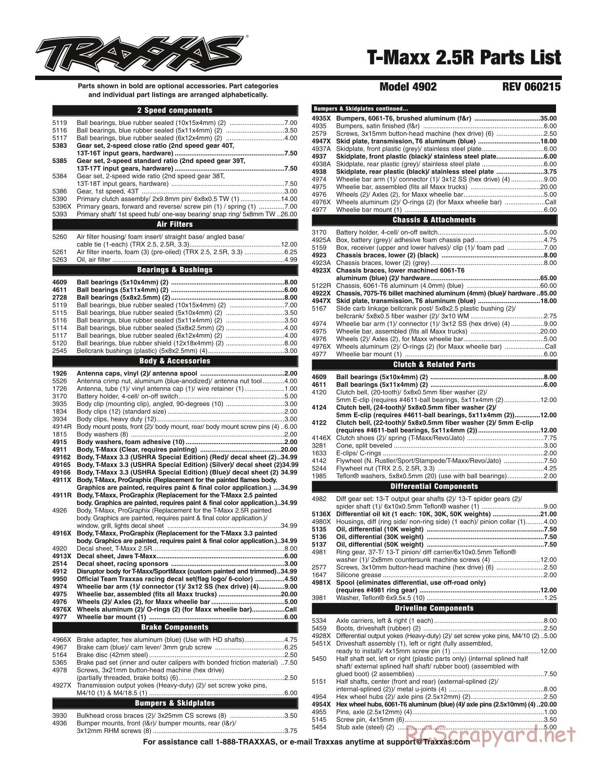 Traxxas - T-Maxx 2.5R (2006) - Parts List - Page 1