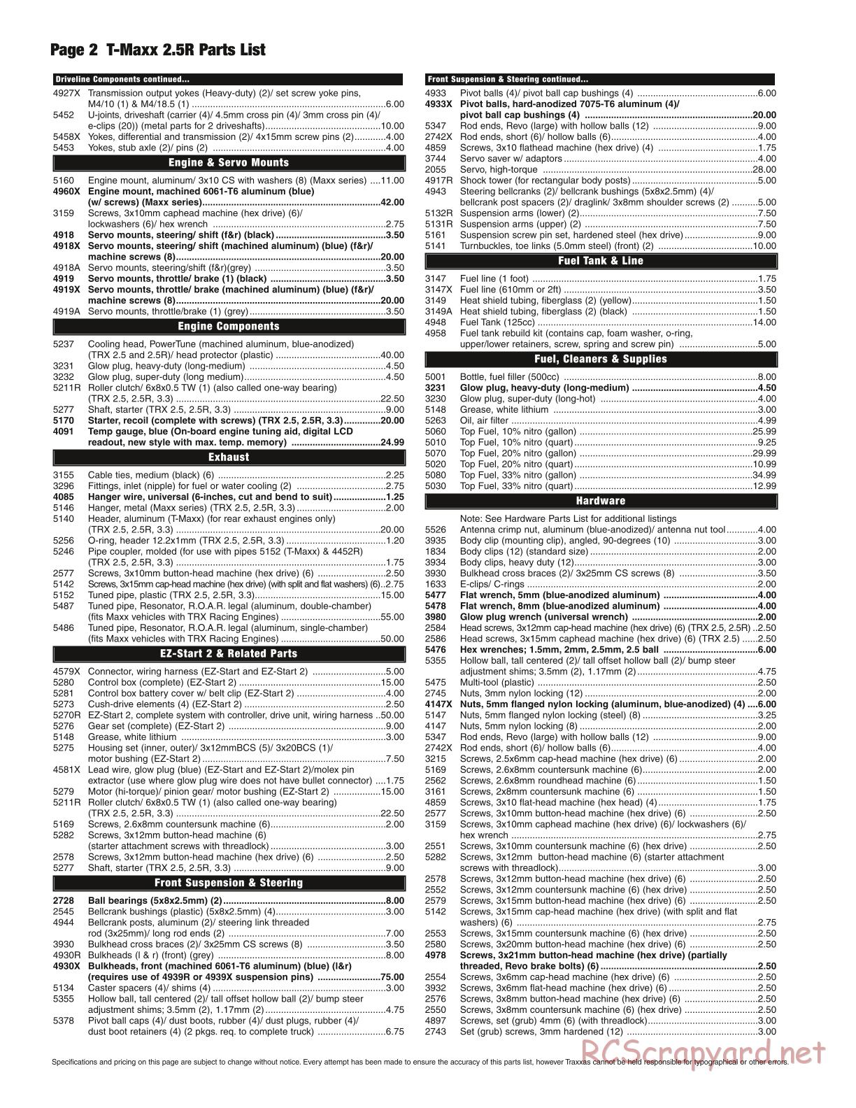 Traxxas - T-Maxx 2.5R (2006) - Parts List - Page 2