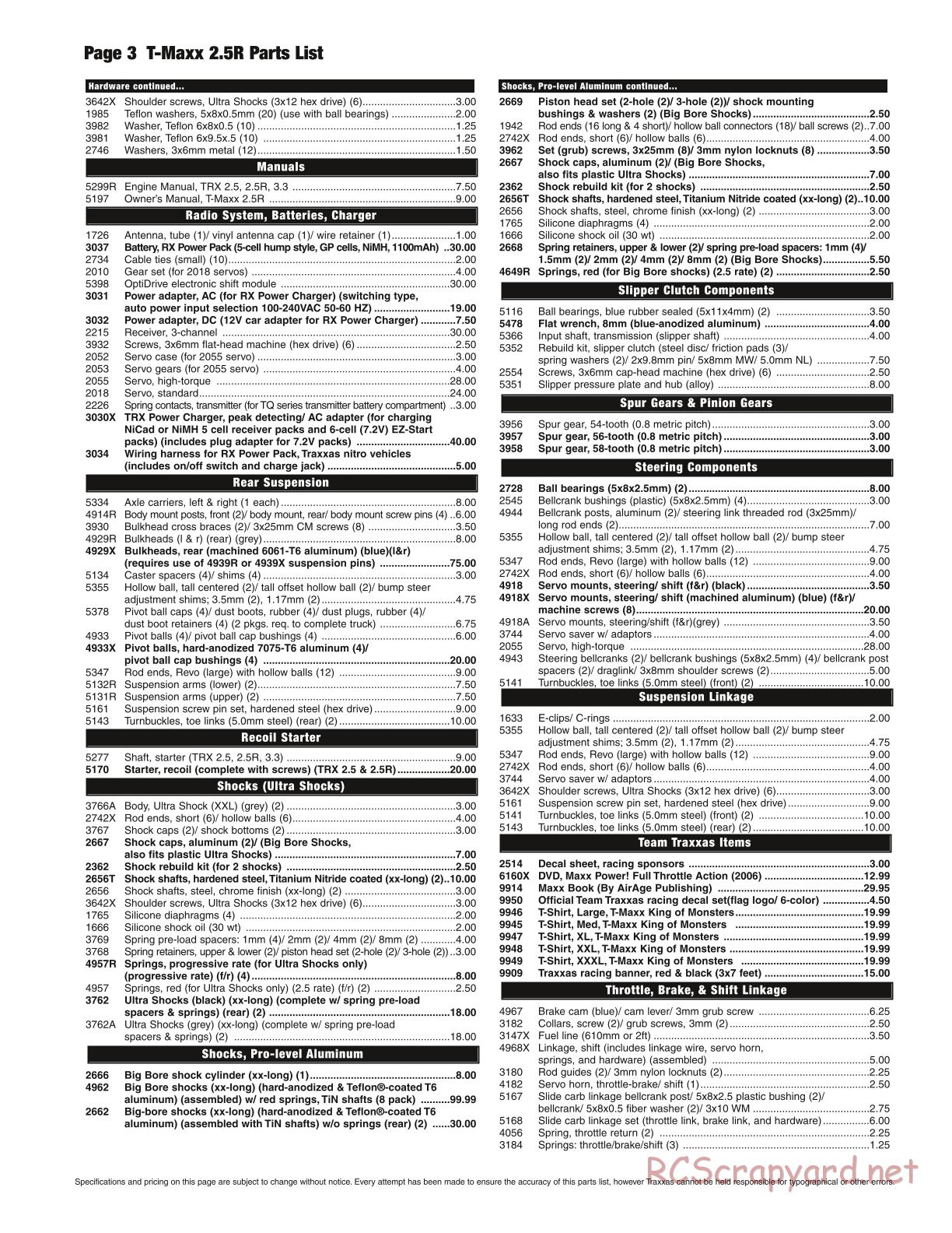 Traxxas - T-Maxx 2.5R (2006) - Parts List - Page 3