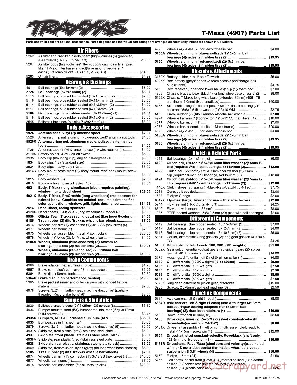 Traxxas - T-Maxx 3.3 (2010) - Parts List - Page 1