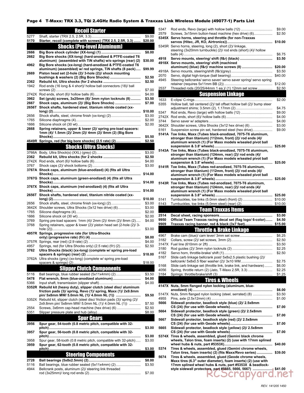 Traxxas - T-Maxx 3.3 (2015) - Parts List - Page 4