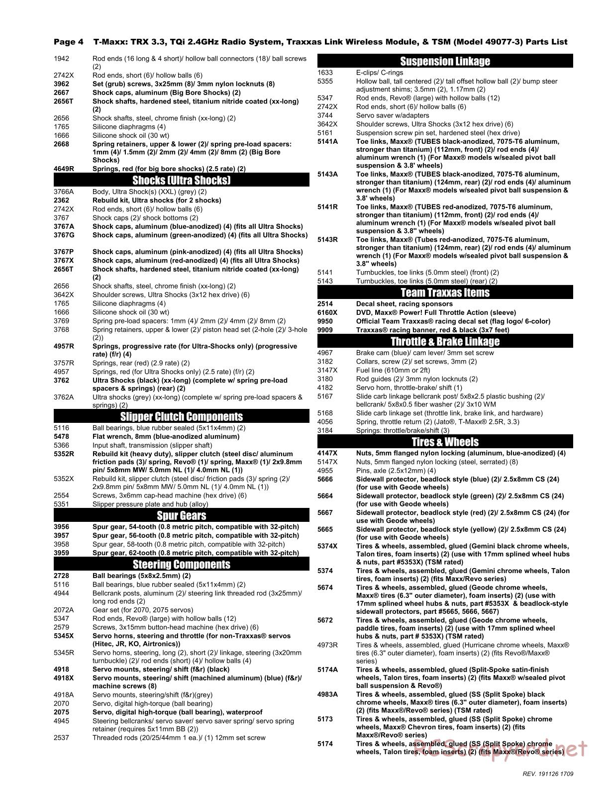 Traxxas - T-Maxx 3.3 TSM - Parts List - Page 4