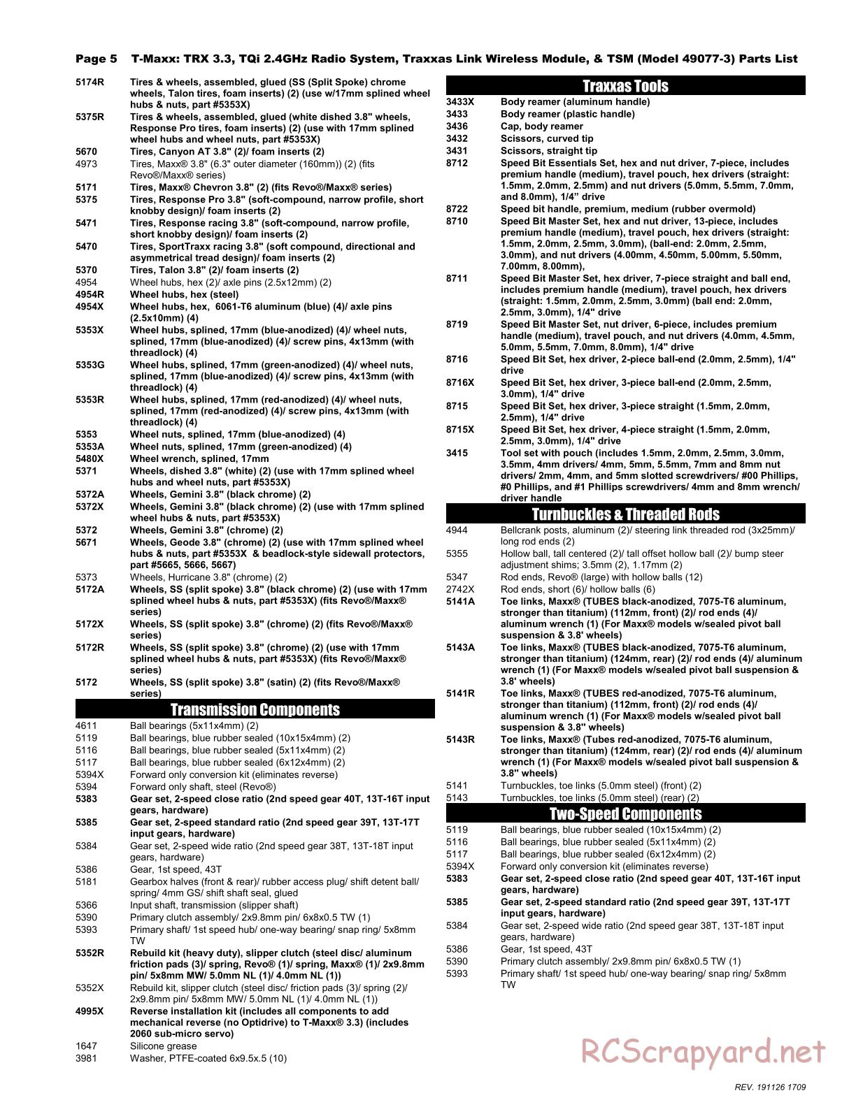 Traxxas - T-Maxx 3.3 TSM - Parts List - Page 5