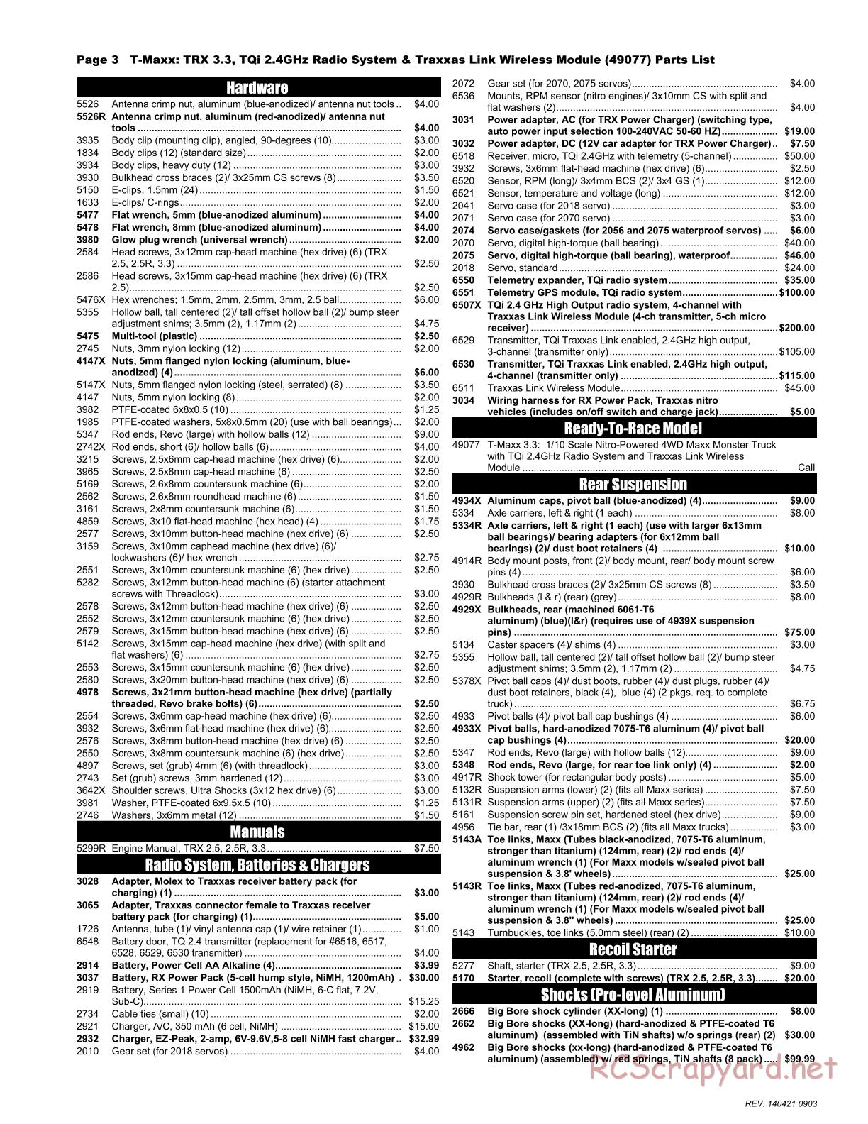 Traxxas - T-Maxx 3.3 (2014) - Parts List - Page 3