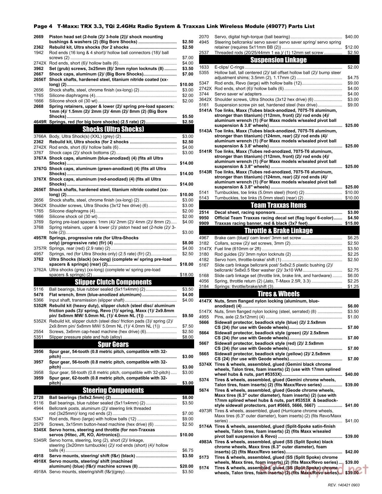 Traxxas - T-Maxx 3.3 (2014) - Parts List - Page 4