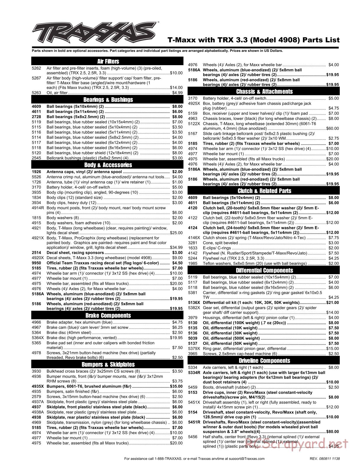 Traxxas - T-Maxx 3.3 (2008) - Parts List - Page 1