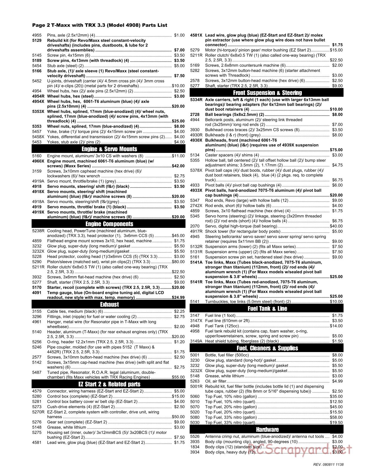 Traxxas - T-Maxx 3.3 (2008) - Parts List - Page 2