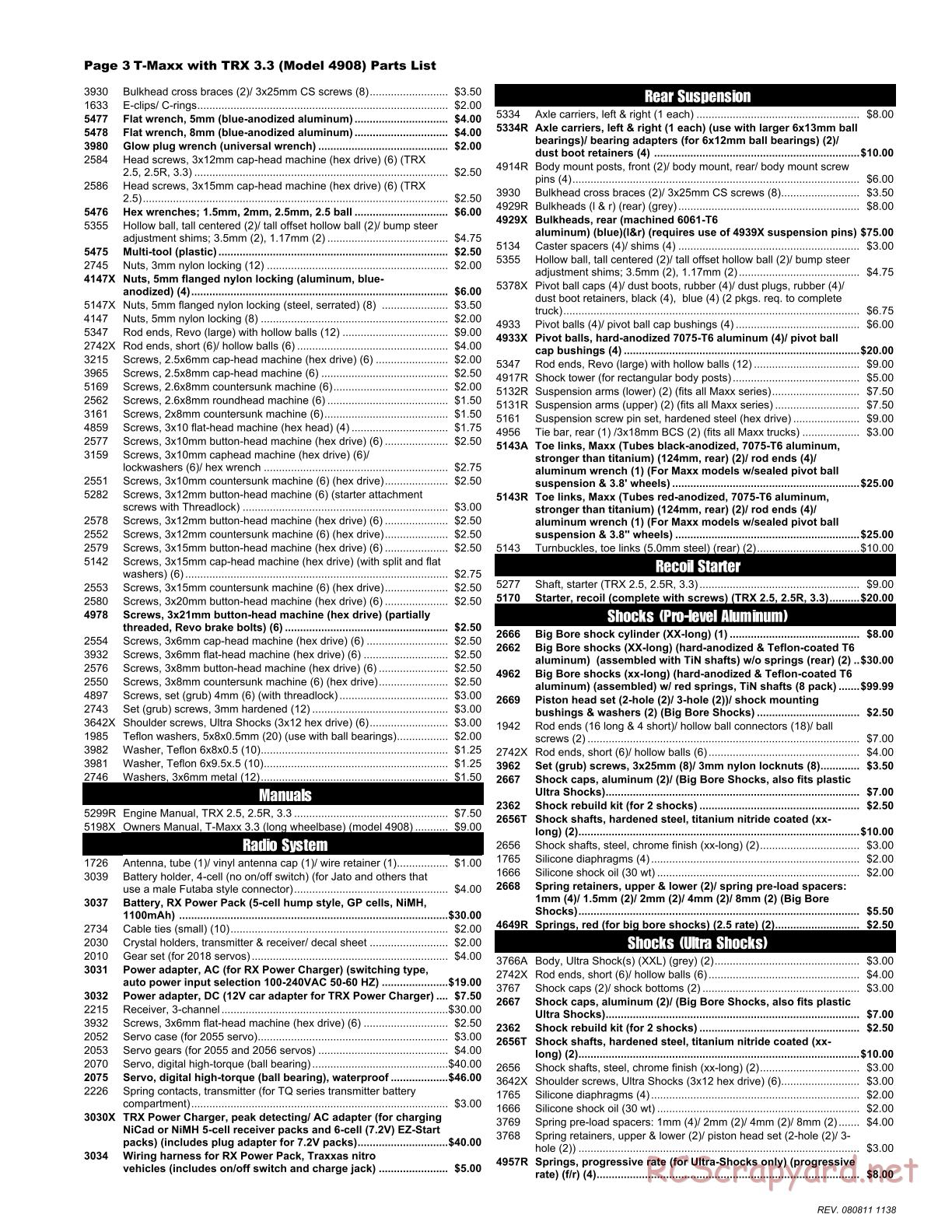 Traxxas - T-Maxx 3.3 (2008) - Parts List - Page 3
