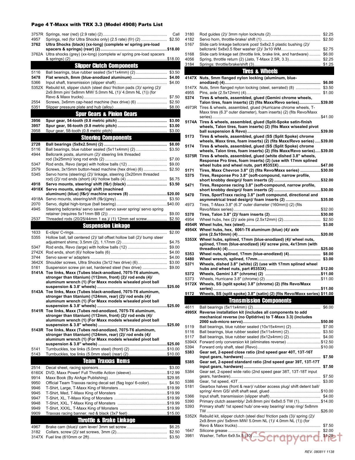 Traxxas - T-Maxx 3.3 (2008) - Parts List - Page 4