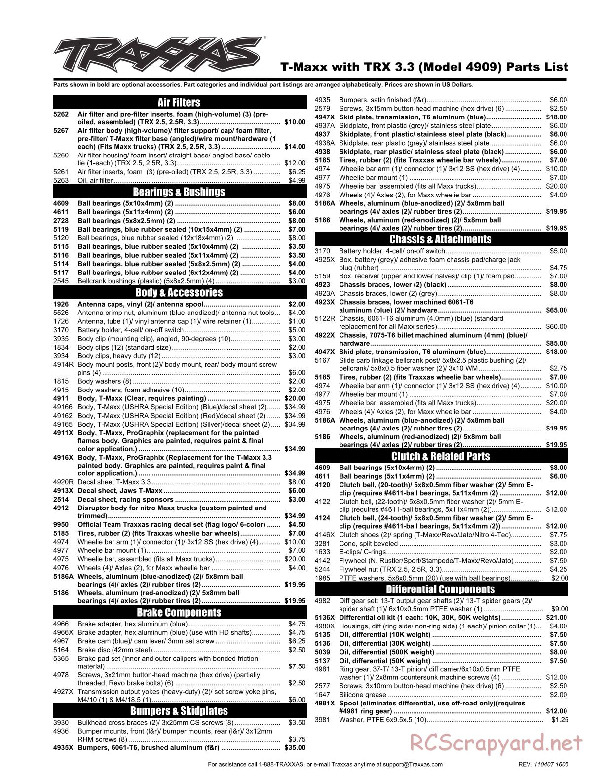 Traxxas - T-Maxx 3.3 (2006) - Parts List - Page 1