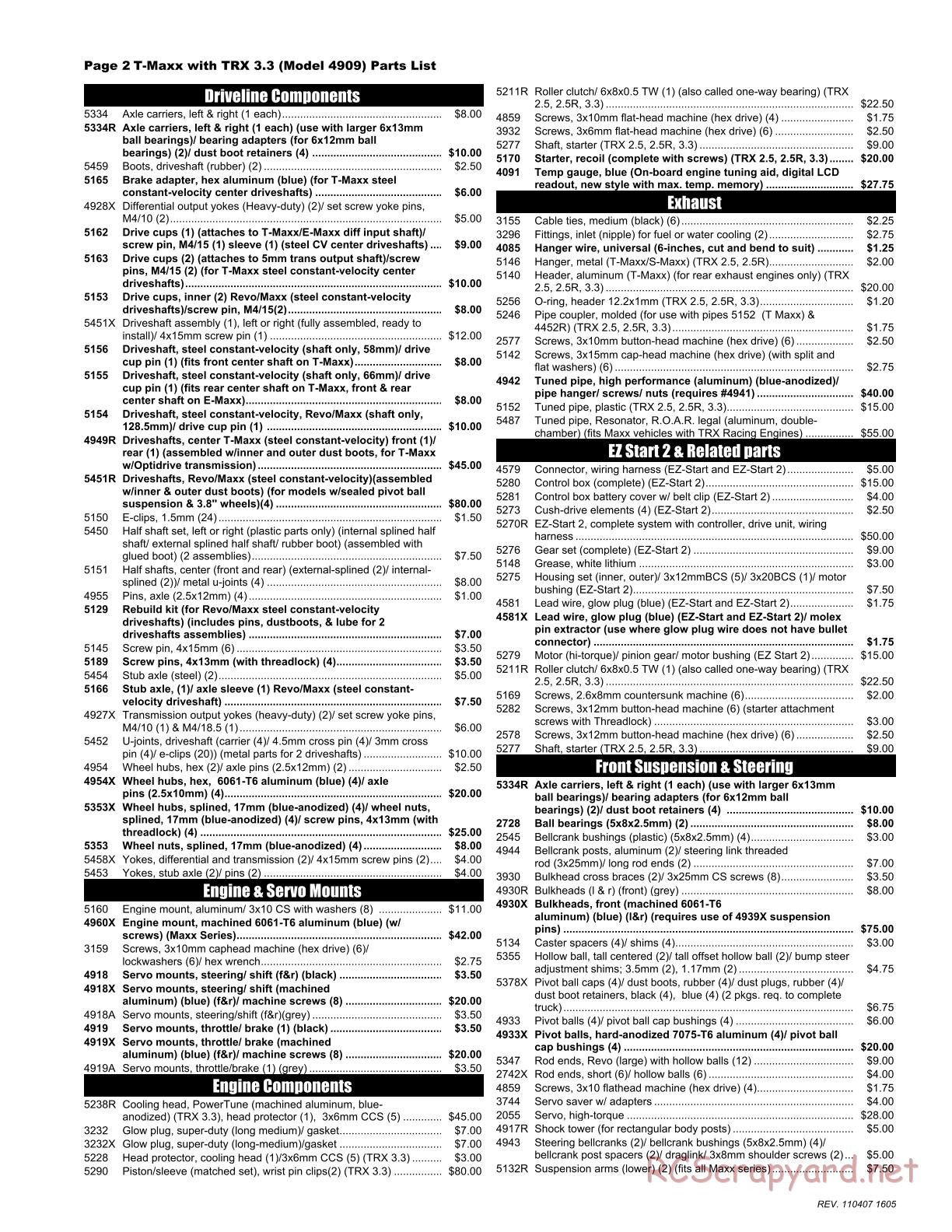 Traxxas - T-Maxx 3.3 (2006) - Parts List - Page 2