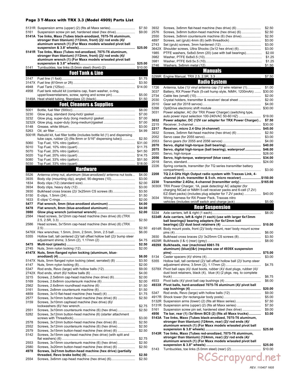 Traxxas - T-Maxx 3.3 (2006) - Parts List - Page 3