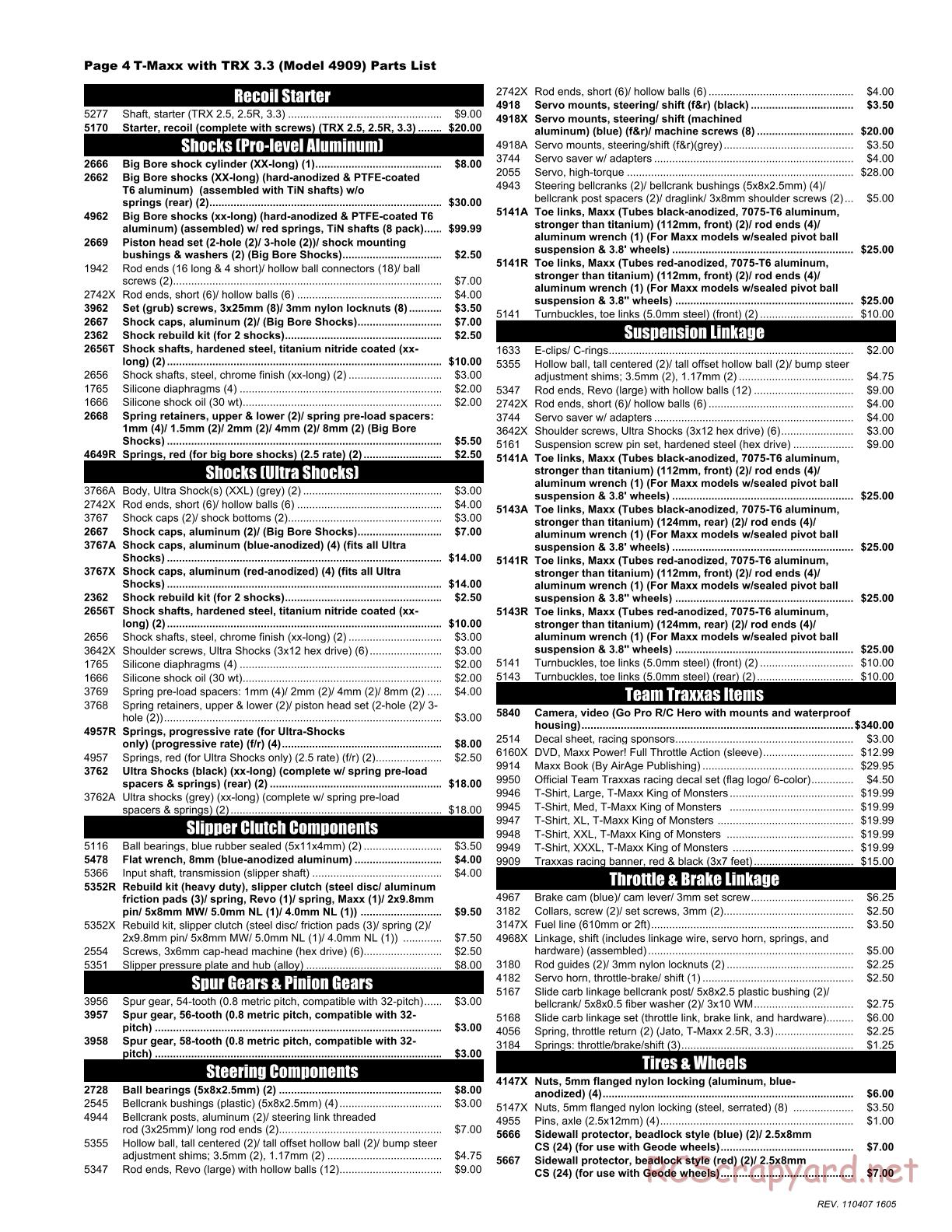 Traxxas - T-Maxx 3.3 (2006) - Parts List - Page 4