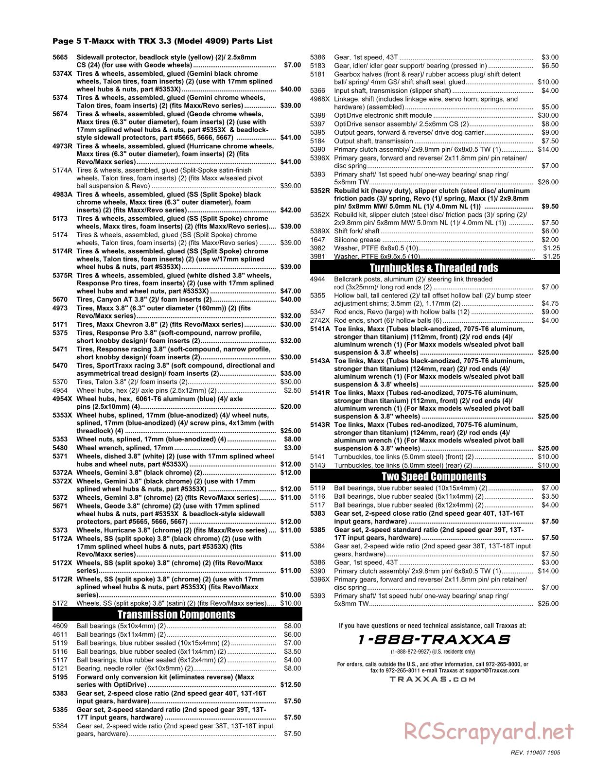 Traxxas - T-Maxx 3.3 (2006) - Parts List - Page 5