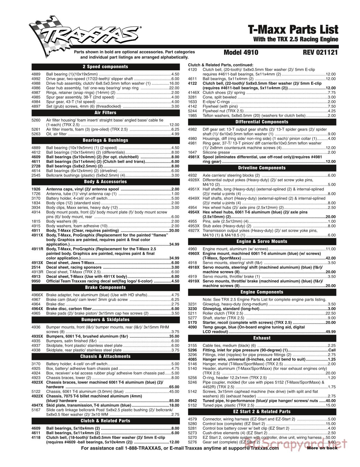 Traxxas - T-Maxx 2.5 (2002) - Parts List - Page 1