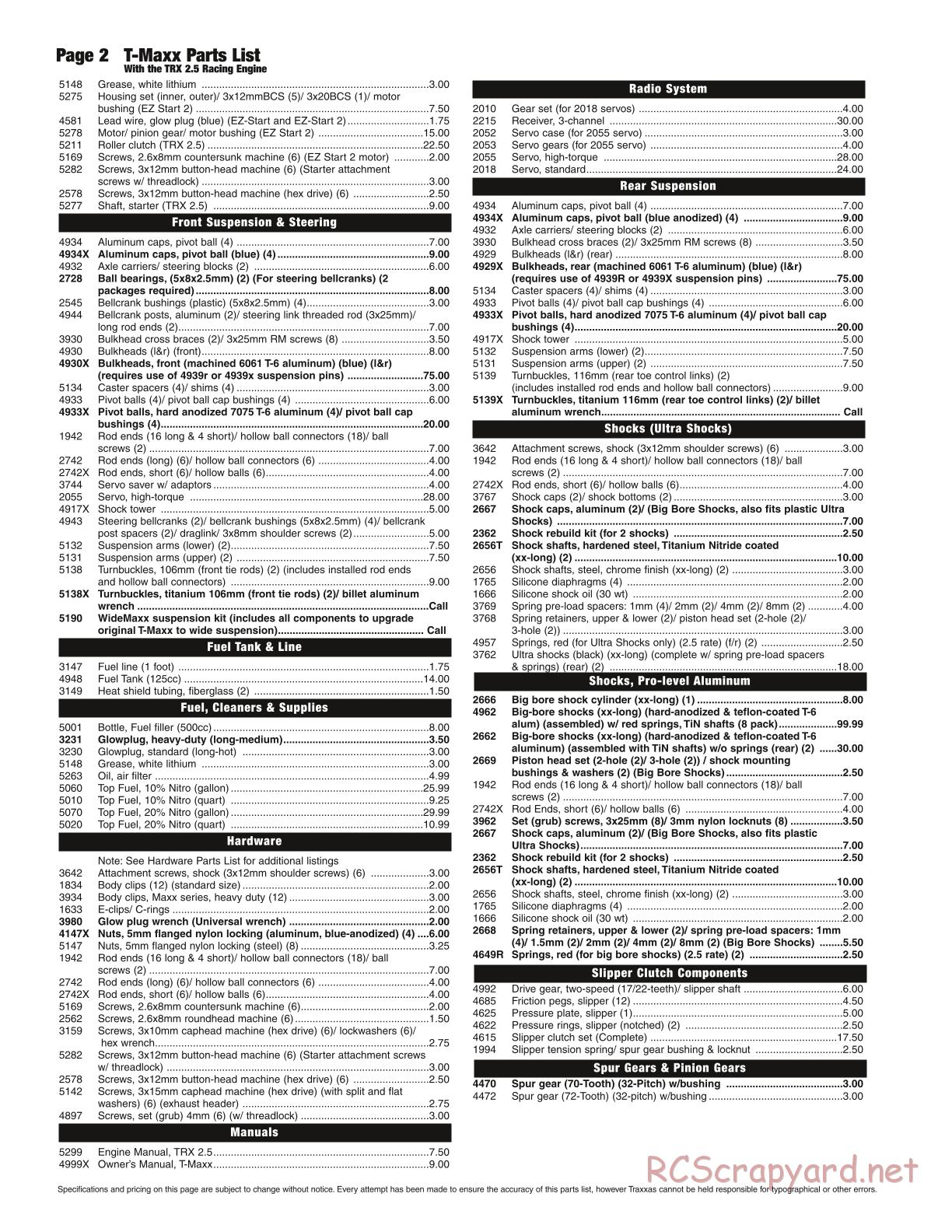 Traxxas - T-Maxx 2.5 (2002) - Parts List - Page 2