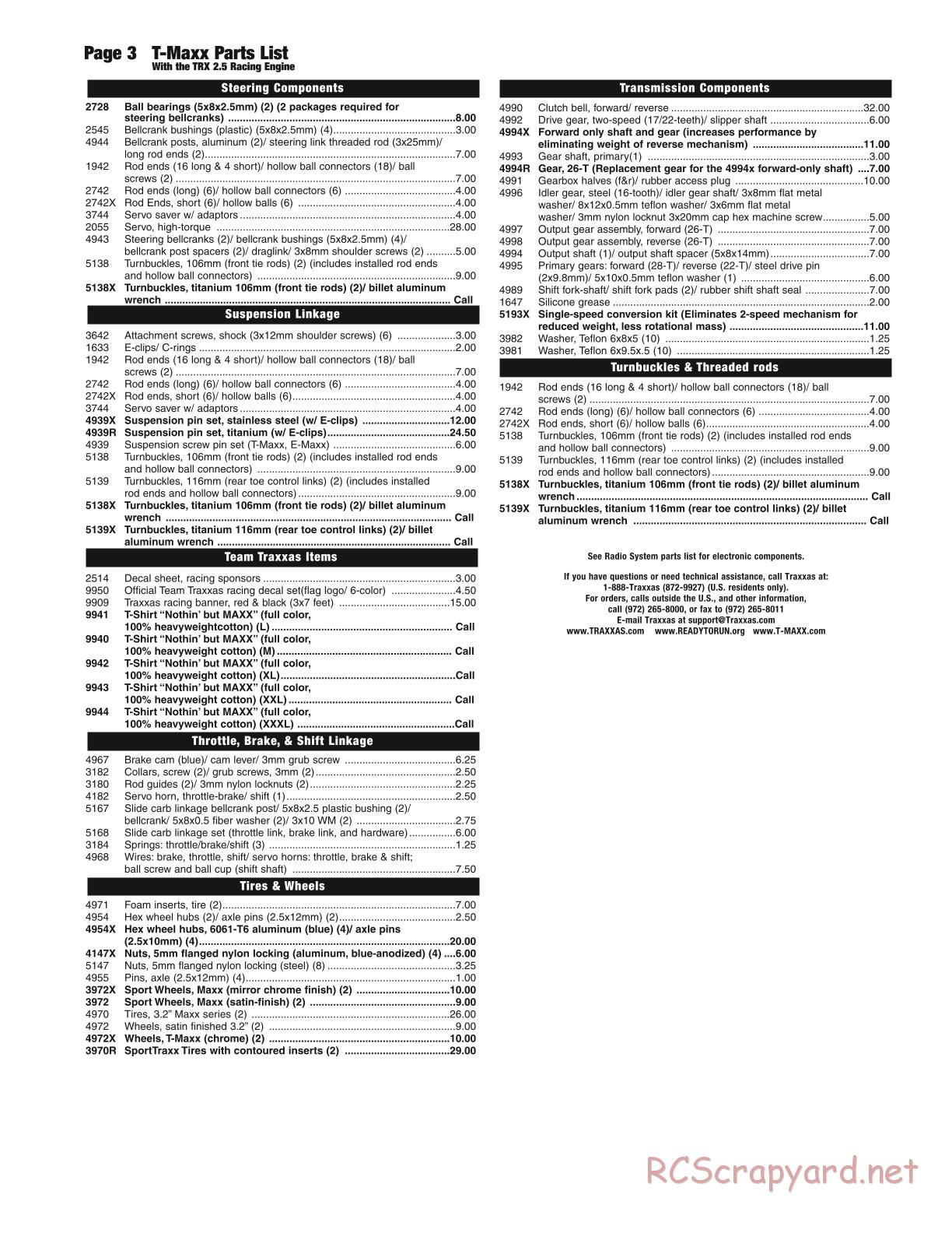 Traxxas - T-Maxx 2.5 (2002) - Parts List - Page 3