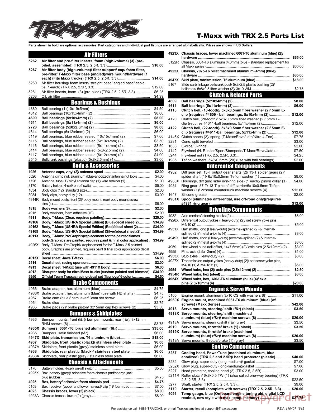 Traxxas - T-Maxx Classic (2008) - Parts List - Page 1