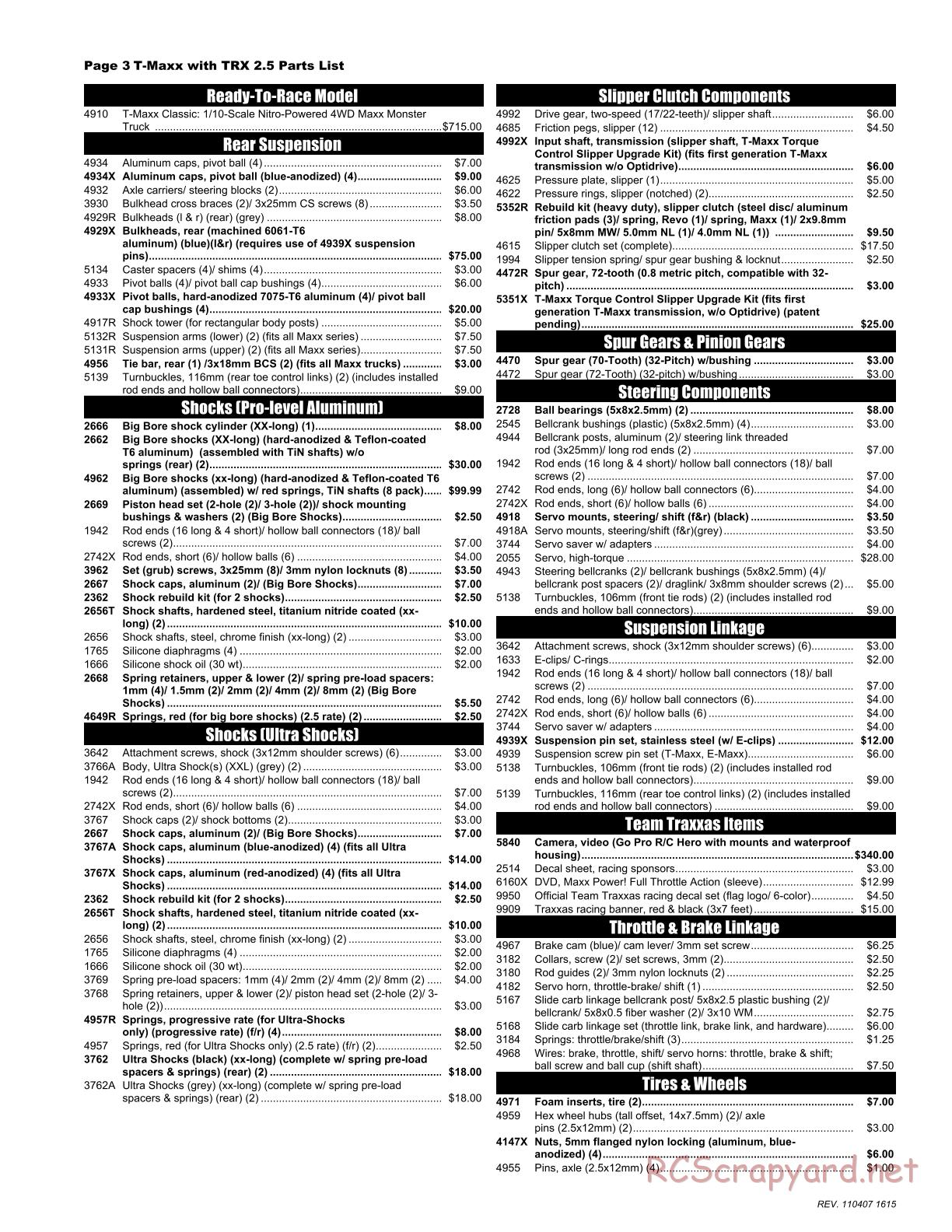 Traxxas - T-Maxx Classic (2008) - Parts List - Page 3