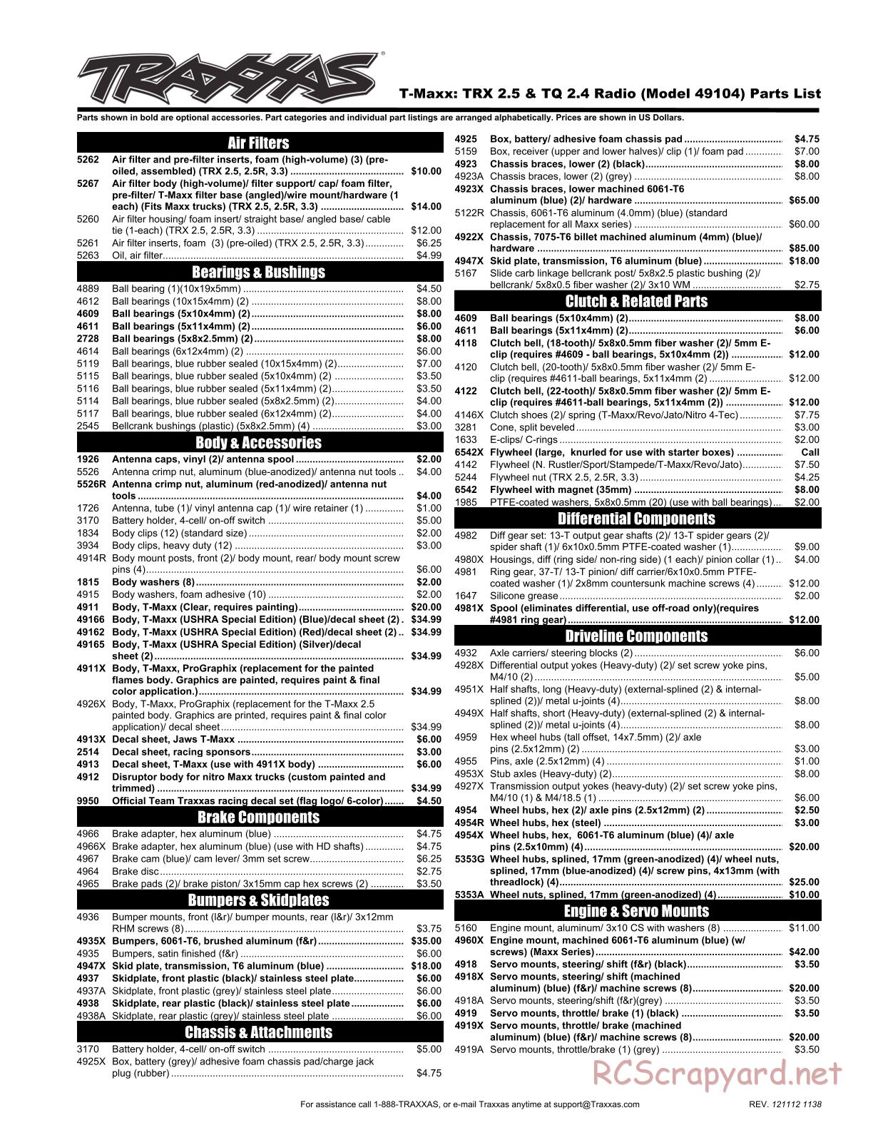 Traxxas - T-Maxx Classic (2013) - Parts List - Page 1