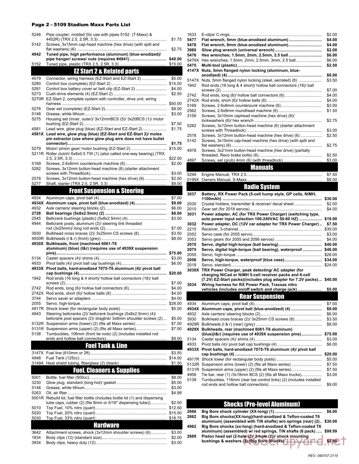 Traxxas - S-Maxx 5109 - Parts List - Page 2