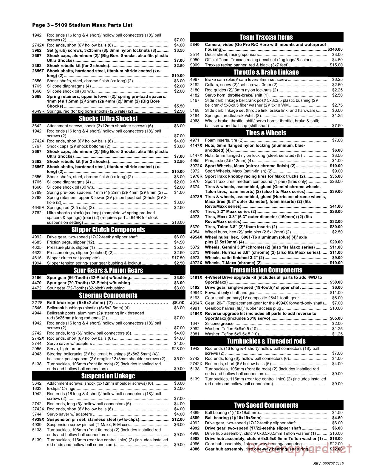 Traxxas - S-Maxx 2.5 (2004) - Parts List - Page 3