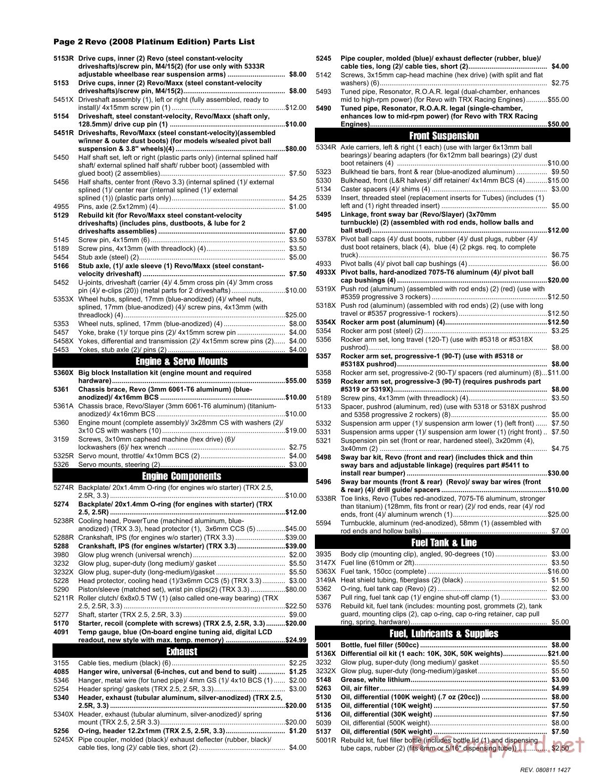 Traxxas - Revo Platinum Edition (2008) - Parts List - Page 2