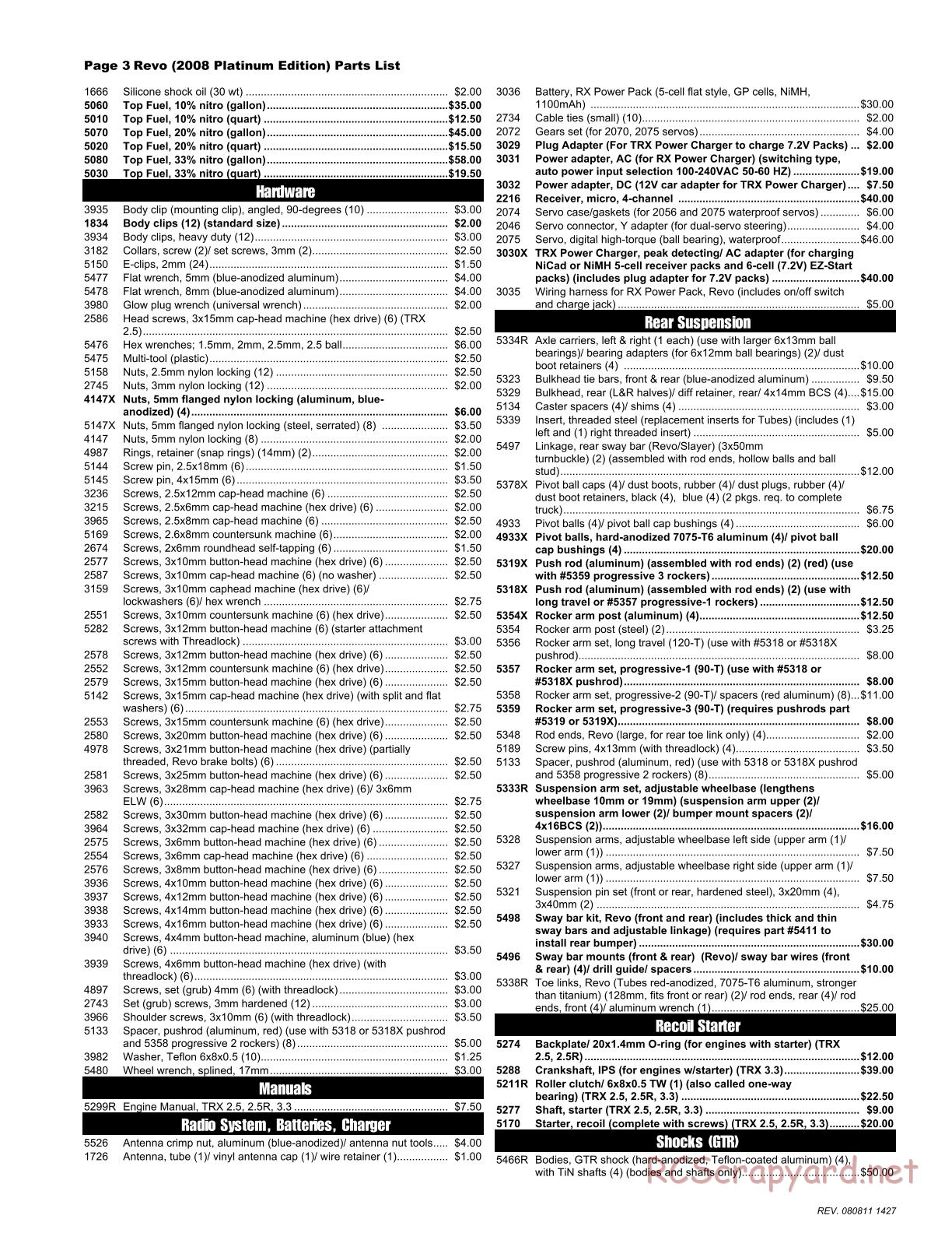 Traxxas - Revo Platinum Edition (2008) - Parts List - Page 3