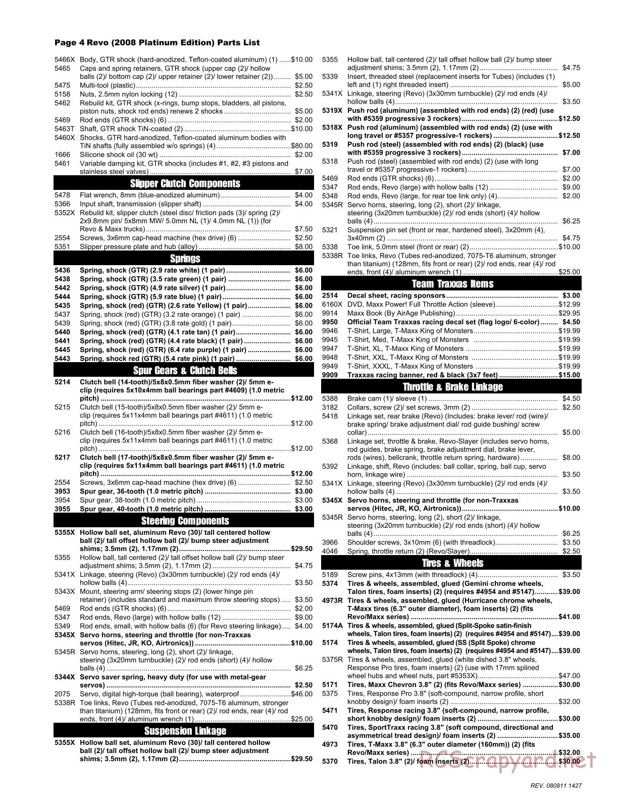 Traxxas - Revo Platinum Edition (2008) - Parts List - Page 4