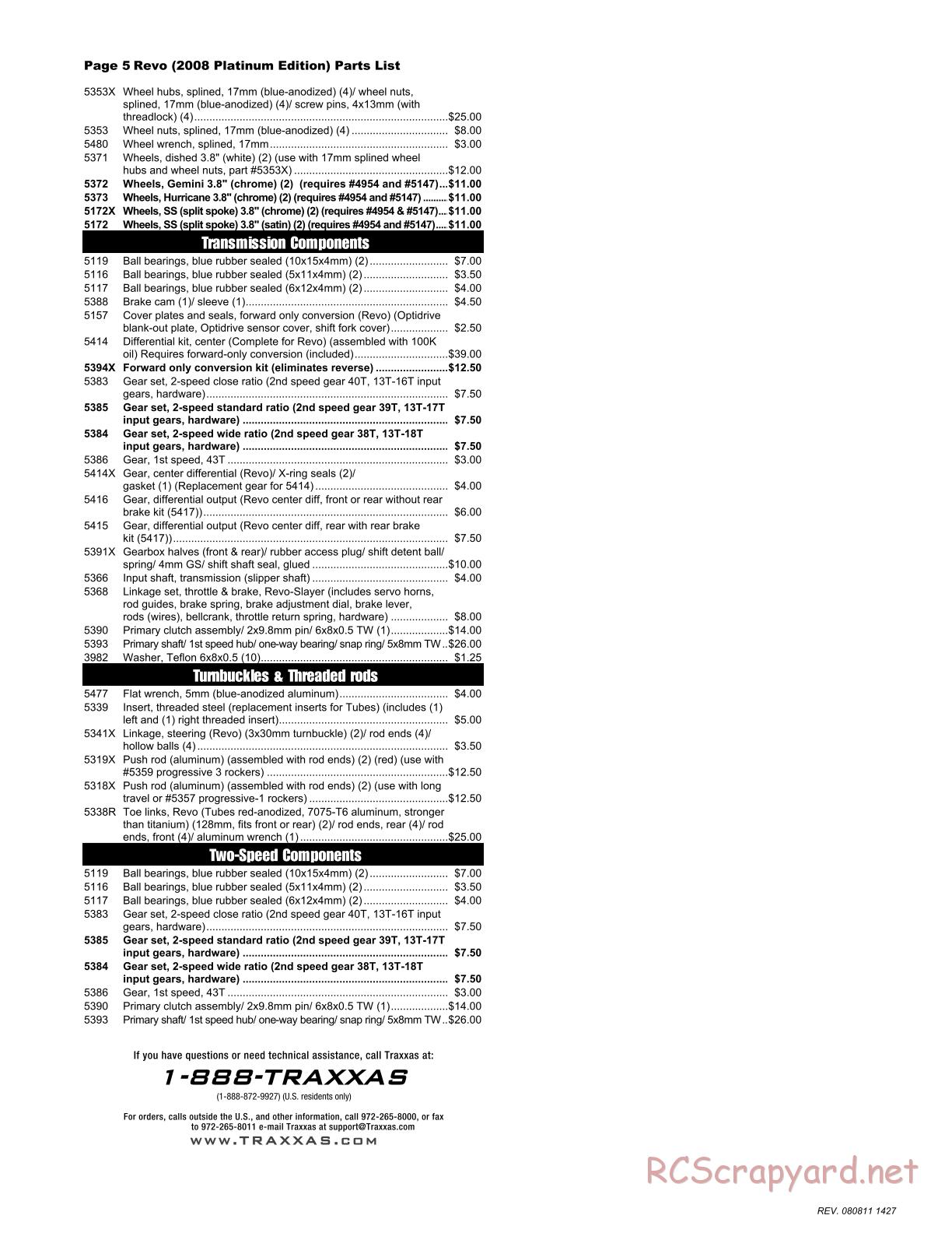 Traxxas - Revo Platinum Edition (2008) - Parts List - Page 5