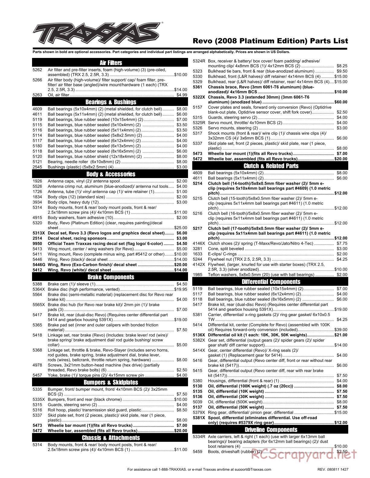 Traxxas - Revo 3.3 (2008) - Parts List - Page 1