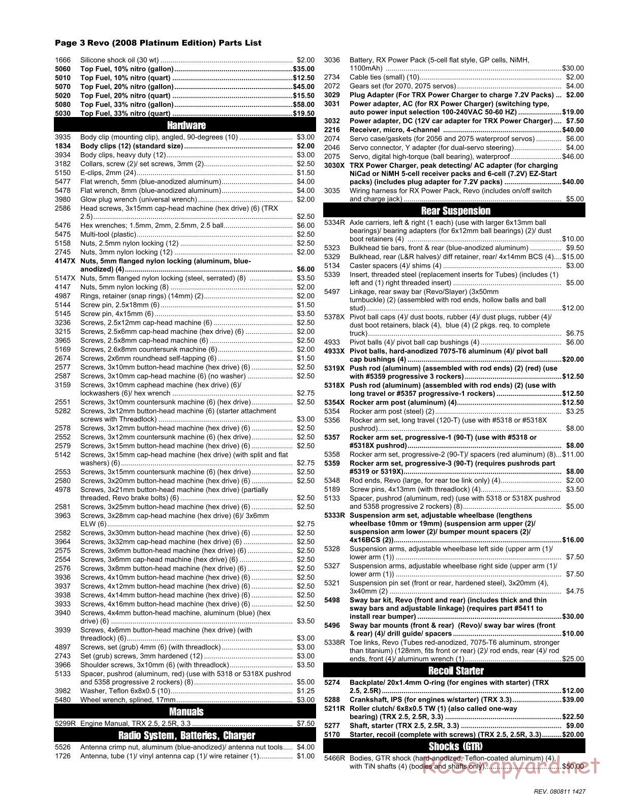Traxxas - Revo 3.3 (2008) - Parts List - Page 3