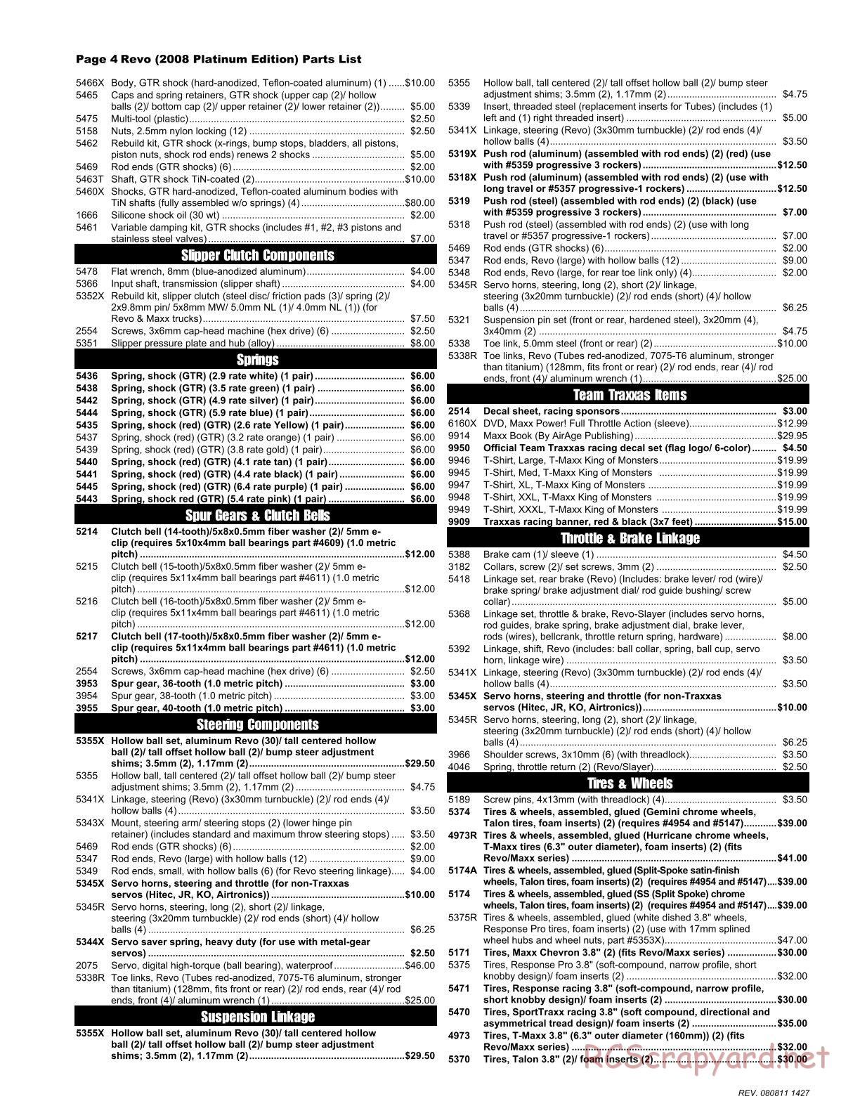 Traxxas - Revo 3.3 (2008) - Parts List - Page 4