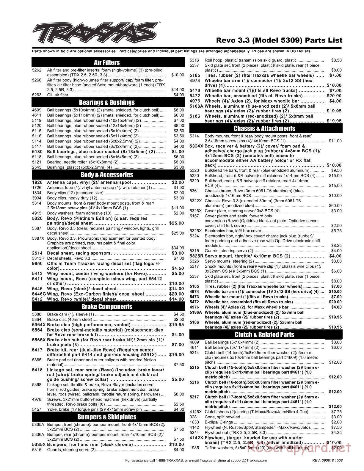 Traxxas - Revo 3.3 - Parts List - Page 1