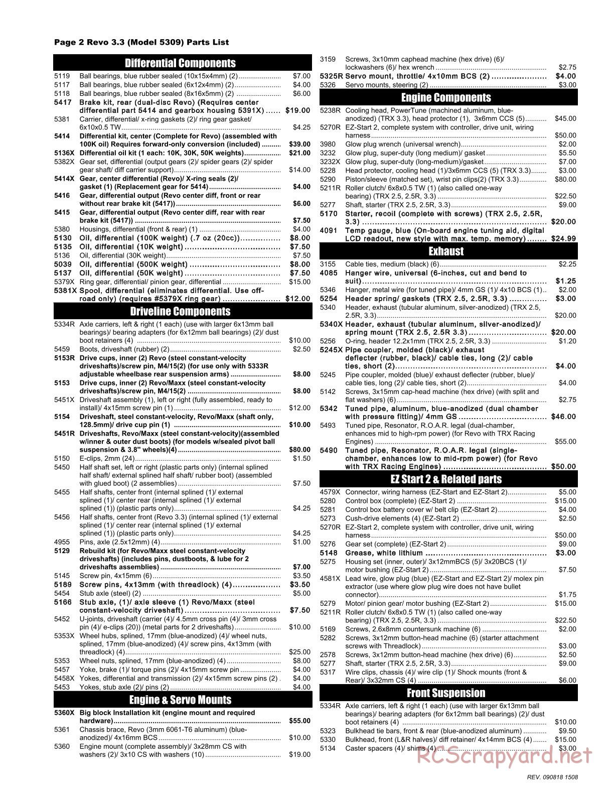 Traxxas - Revo 3.3 - Parts List - Page 2