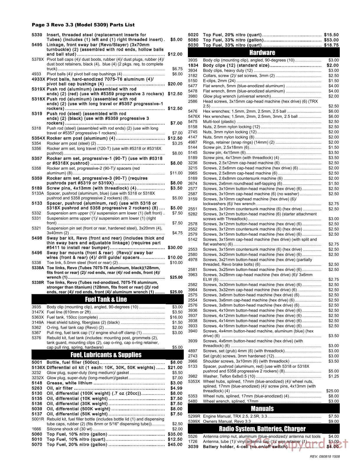 Traxxas - Revo 3.3 - Parts List - Page 3