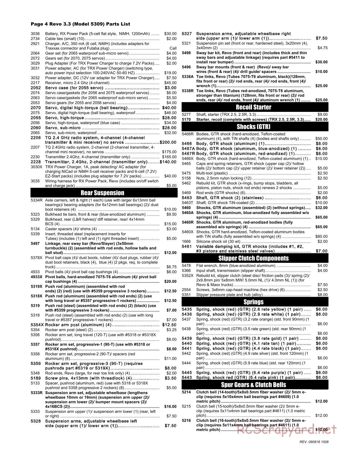 Traxxas - Revo 3.3 - Parts List - Page 4